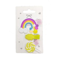 4AKID Assorted Rainbow Hairclips - 3 Piece - Yellow