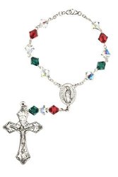 Mexican Green White & Red One Decade Auto Rosary Made With Swarovski Crystal Elements