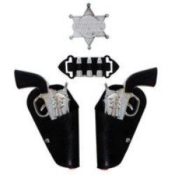 Toy Sheriff Set - Gun & Holster - Silver & Black - 6 Pieces - 2 Pack