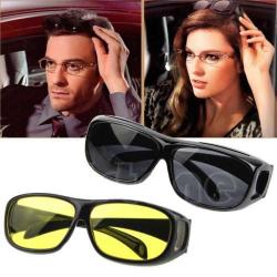 2 HD Night Vision Unisex Driving Sunglasses Men Women Over Wrap Around Glasses Plus Visor Clip