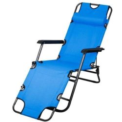 Ar New Chaise Lounge Patio Chair Outdoor Yd Beach Metal Folding Recliner Blue