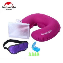 Naturehike Pillpw Portable Folding Air Inflatable Travel Kits Pillow+eye Blindfolds +ear... - Purple