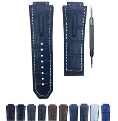 19X28MM Rubber Watch Band Strap For X Ferrari - Free Spring Bar Tool D. Blue White Stitch