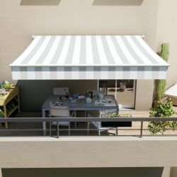 Retractable Awning White And Grey Stripes L4M X W3M