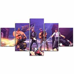 Zhffyy Anime Game Poster Canvas Painting 5 Panels 5 Piece HD Cartoon Picture Games Art Print Saints Row 4 Poster Video Games Artwork Canvas