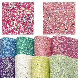 David Accessories Chunky Glitter Faux Leather Fabric Sheet Crude Sequins Synthetic Leather 8 Pcs 8" X 13" 20CM X 34CM Canvas Back For Diy