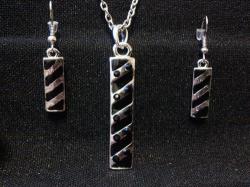 Rectangular Rhinestone Necklace & Earrings - Black