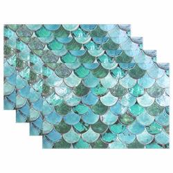 Ntsee Placemat Set Of 1 4 6 Heat Resistant Placemat For Dining Table Deocration Durable Polyester Kitchen Table Mats Placemat 12X18 In Green Aqua Mermaid Scales
