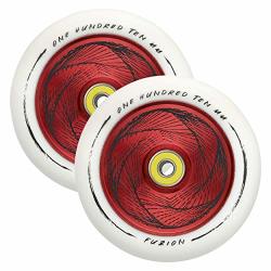 Fuzion Pro Scooter Wheels 110MM Hollow Core Stunt Scooter Sig Wheels With Abec - 9 Bearings Pair Hollowcore Marker Wheel - Red white
