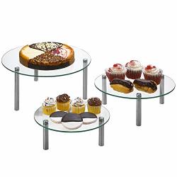 3 Tier Round Tempered Glass Display Stand 9 11 13" For Cake Cupcakes Desserts Bakery Appetizers - Set Of 3 Glass Retail Display Raiser. Clear