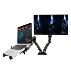 FLEXIMOUNTS Heavy Duty Dual Arm Full Motion Lcd Stand Desk Mount For 11-15.6 Inch Laptop With Notebook Tray And 10-27 Inch Samsung lg hp aoc dell asus acer Computer Monitor