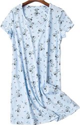 Amoy Madrola Women's Cotton Blend Floral Nightgown Casual Nights XTSY108-BLUE Cat-xl