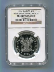 Pf68 Proof Pf 68 - Ngc Graded Mandela Presidential Inauguration Silver R1 Year 1994 Coin