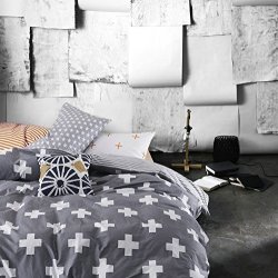 Mzpride Gray Cross Beding Set Gray Striped Duvet Covers Boys Bed