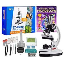 Amscope - M30-ABS-KT2-W-WM 1200X 52-PCS Kids Student Beginner Microscope Kit With Slides LED Light Storage Box And Bookthe World Of The Microscope White