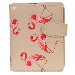 Shagwear Women's Small Zipper Wallet Flamingos Beige