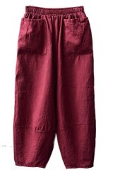Soojun Women's Fashion Wide Leg Linen Pants Capri Trousers Pockets 1 Wine Red Us S-l