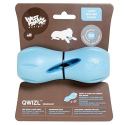 West Paw Zogoflex Qwizl Interactive Treat Dispensing Dog Puzzle Treat Toy For Dogs 100% Guaranteed Tough It Floats Made In Usa Small Aqua Blue