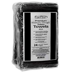 Forpro Premium Bleach Tough Salon Towels Black 100% Cotton Bleach-proof Towels Stain Resistant 16 W X 27 L 24-COUNT