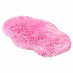 Libobo Wool Imitation Sheepskin Rugs Faux Non Slip Bedroom Shaggy Carpet Mats Hot Pink