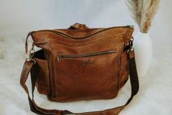 Funkymama Leather Backpack Nappy Bag Available In Chocolate And Tan - Chocolate 35CM H X 43CM L X 22CM W