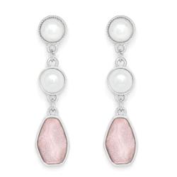 Earrings With Pearl Inlay & Pink Glitter
