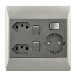 Bright Star Lighting - 2 New Rsa Sockets + Schuko With 3 Switches For 4 X 4 Box In Silver