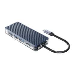 Orico 6 Port 3 X USB3.0|1 X HDMI|1 X RJ45|1 X Type C Transparent Hub Grey