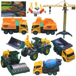 Truck Toy Engineering Playset- 6 Trucks Crane & Playmat- 33 Pcs