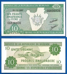 Lot Burundi 10 X 10 Francs 2007 Unc Prefix Cg Banknote Frcs Frc