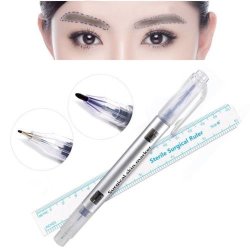 2IN1 Microblading Tattoo Eyebrow Skin Marker Pen + Permanent Measure Ruler Kit