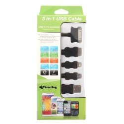 USB Mobile Data Cable 5 In 1 Charger And Sync Black