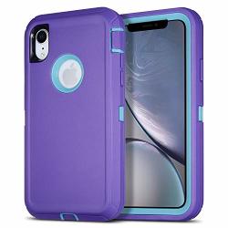 Armorzon Iphone Xr Case Heavitek Defender Body Armor Dust Proof Heavy Duty Shockproof Rugged PC Tpu Cover For Apple Iphone Xr Purple Teal Blue