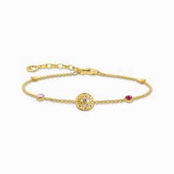 Bracelet - Yellow-gold Plated With A Sun Coin And Various Stones