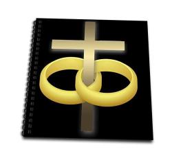 3DROSE Marriage Or Anniversary Cross With Two Gold Wedding Rings Around A Gold Cross On A Black Background - Memory Book 12 By 12-INCH DB_47318_2