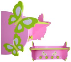 Wooden Butterfly Shelf With Knobs Hot Pink & Lime