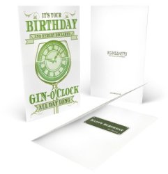 Gin Tribe Collective - Gin Birthday Greetings Card 'gin O'clock' - Green - Gift Tribe