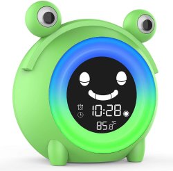Child Sleep Training Digital Alarm Clock With 5 Color Night Light Frog