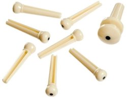 PWPS12 Plastic Bridge And End Pin Set Of 7 Ivory With Ebony Dot