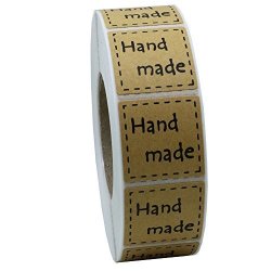 Hybsk 1 Inch Square Kraft Handmade Stickers With Black Font Total 1 000 Adhesive Labels Per Roll