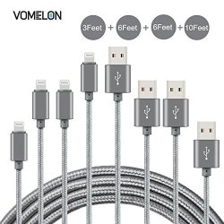 Lightning Cable 3FT+6FT+6FT+10FT Nylon Braided Extra Long Tangle-free Cord High Speed Charger For Iphone 7 7 PLUS 6S 6 Plus SE 5S 5 Ipad Ipod Nano 7- Grey