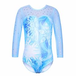 Tfjh E Girls Gymnastic Leotards 3 4 Sleeve Mesh Practice Outfits 10-11Y Snowflake Blue 12A