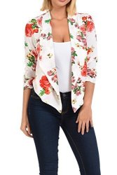 Collection Aulin Womens Casual Lightweight 3 4 Sleeve Fitted Open Blazer Floral Print 15 Large