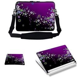 Meffort Inc 15 15.6 Inch Laptop Carrying Sleeve Bag With Adjustable Shoulder Strap & Matching Skin Sticker Deal - Colorful Flower Butterfly