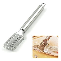 Huele Stainless Steel Sawtooth Fish Scales Skin Remover For Fast And Easy Fish Scale Removing Ergonomic Design For Firm Grip Sleek Silver