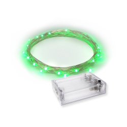 20 Green Micro LED String Lights Battery Operated - 2M Silver Wire