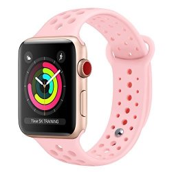 Pedfsy For Apple Watch Band Breathable Soft Silicone Sport Strap Replacement Wristband Bracelet For Iwatch Apple Watch Sport Series 1 2 3 Sport Pink 38MM