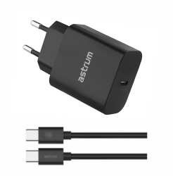 Astrum Pro PD20 3A Pd 20W Usb-c Quick Travel Wall Charger + Usb-c Cable - Black