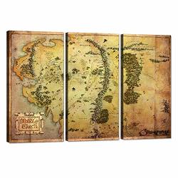 Yatsen Bridge 3 Pieces Wall Art Decor The Hobbit Map Canvas Painting Map Of Middle Earth Picture Vintage HD Prints Posters Artwork For Living