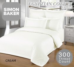 Simon Baker 300TC 100% Egyptian Cotton Fitted Sheet Standard Cream Various Sizes - Double Xd 137CM X 190CM X 40CM Cream